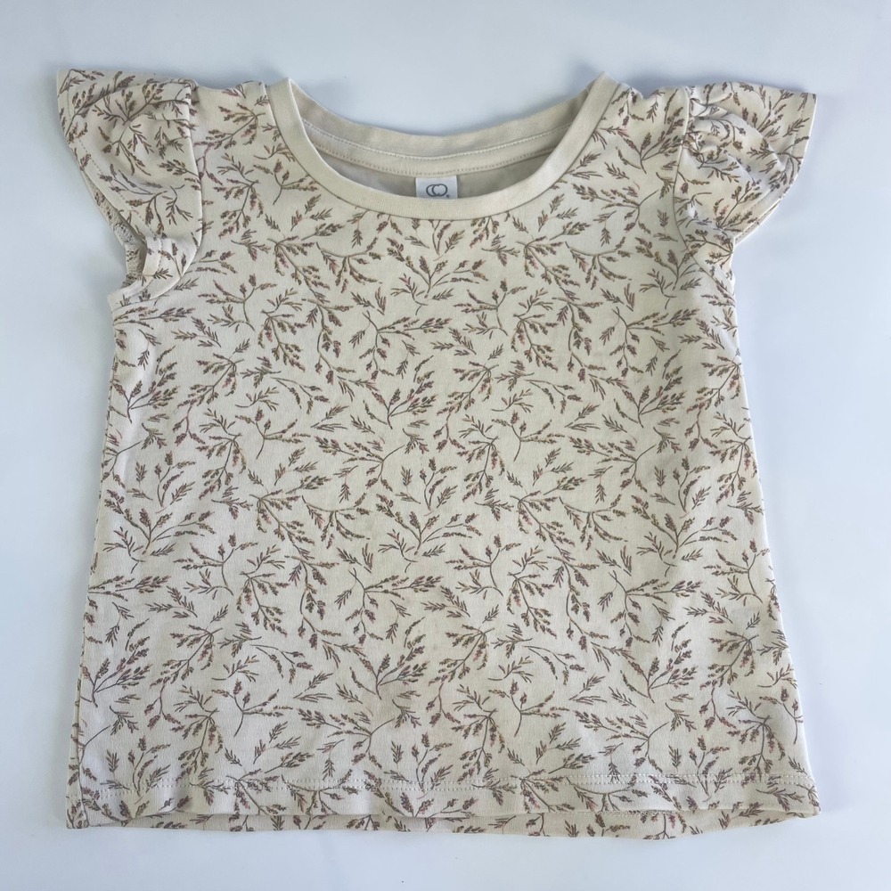Colored Organics Pearl Petal Sleeve Top T-Shirt Kids 4Y Cream Wheat Print Summer